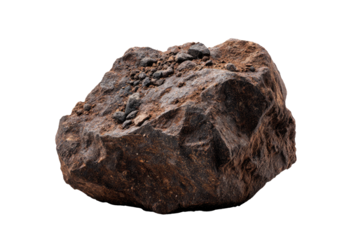 Close-up of a dark brown, rough rock.  Irregular shape, textured surface