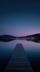 Fototapeta premium Serene Night Lake Pier Reflection Landscape.