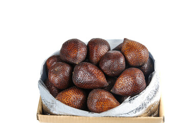 Fresh Bali Snakeberry Fruits in Rustic Bag - Exotic Tropical Produce with Distinctive Scaly Skin Texture