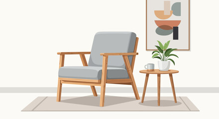 Fototapeta premium Cozy Interior Scene with Armchair, Table, and Decorative Artwork Design