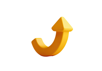 A 3D rendered, golden-yellow upward-curving arrow