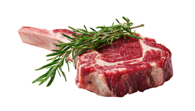 Raw ribeye steak, fresh with rosemary