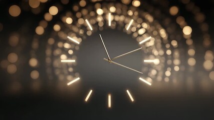 Time's Elegance: A refined clock face showcases an elegant concept of time, encircled by a radiant halo of soft bokeh, creating a dreamlike and evocative display of passing moments.