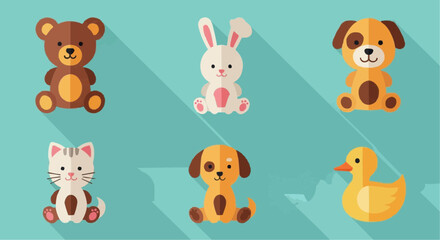 Naklejka premium Cute cartoon animal vector illustration featuring teddy bear bunny dog cat and duck perfect for kids design vector