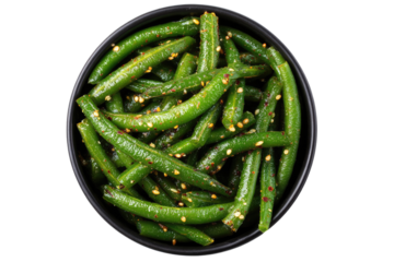 Crispy green beans in dark bowl