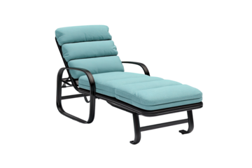 Teal outdoor chaise lounge with padded back and arms