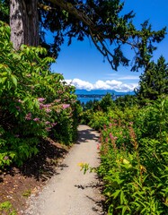 Fototapeta premium Scenic garden path, ocean view
