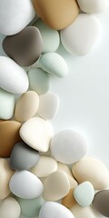 A collection of smooth, various-colored stones in a soft, pastel color palette against a light background.