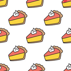 Cartoon Pie Slice Pattern, Dessert Food Seamless Design on Transparent Background Vector
