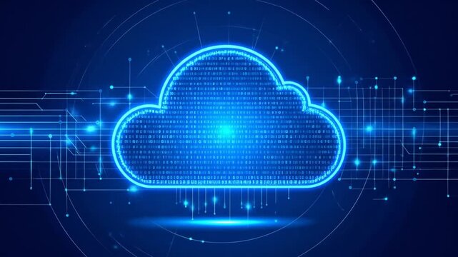 Abstract Cloud Computing Illustration: Data Transfer and Digital Information Storage