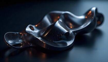 Abstract 3D technology shapes with metallic textures and light reflections, dynamic composition, modern tech feel .