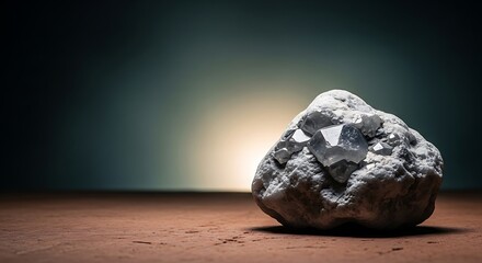 Naklejka premium Sparkling Quartz Cluster on Rustic Wooden Surface, Dramatic Lighting