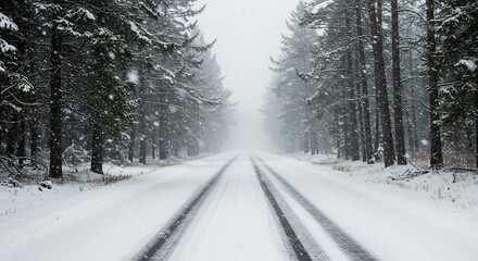 雪景色 冬景色 静寂な雪道 深い森 白く輝く雪景色. AI Generated