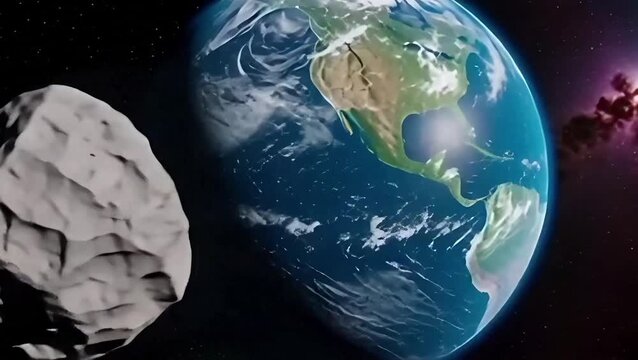 Earth with meteors and neba 3d rendering of planet earth with possible asteroid threat, 4k,2024, Generative AI
