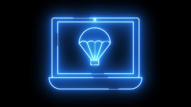 laptop icon and parachute icon with neon effect