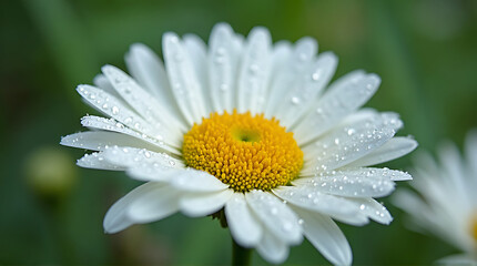Fototapeta premium Elegant daisy flower with delicate water droplets, showcasing nature's beauty and purity