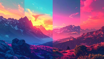 Colorful mountain range sunset panorama