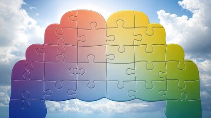 Colorful Puzzle Pieces Representing Unity and Connection in Sky