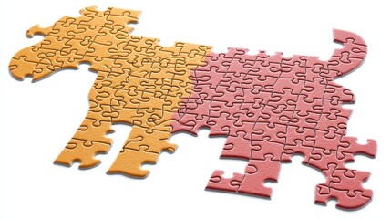 Colorful Puzzle Piece Dog Shape on White Background for Playful Imagery