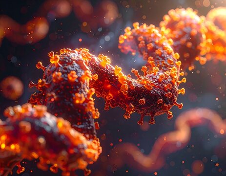 3D Ebola filovirus — filamentous hemorrhagic fever virus on dark background, science and public health concept.