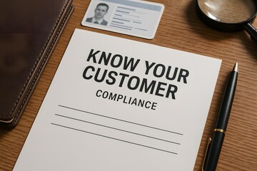 KYC (Know Your Customer) Compliance concept on a wooden table. 