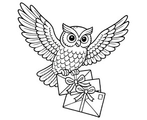 Owl Delivering Christmas Letters by Holiday Coloring Page