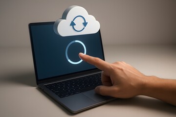 Cloud computing synchronization process with a laptop. 