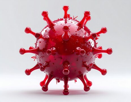 3D adenovirus capsid with fiber spikes &mdash; respiratory and conjunctival infection concept on white studio background.