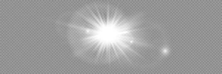 Vector transparent sunlight with lens flare effect. Overlays, light, Sun, sunrays, overlays, light transitions, lens flare, light leaks and glare in PNG format.