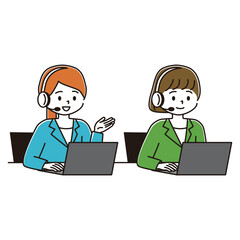 コールセンターの女性2人のイラスト