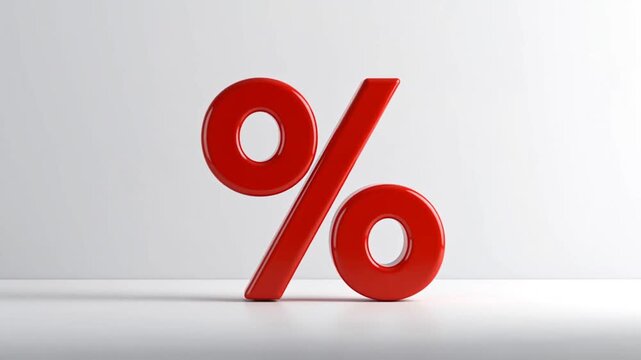 3D Red Percentage Symbol on White Background for Sales and Financial Promotions