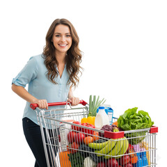 young woman with shopping cart