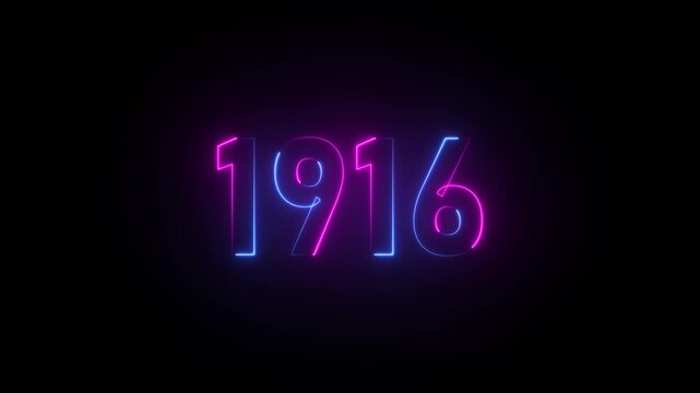 Neon numbers 1916 glowing on black background year