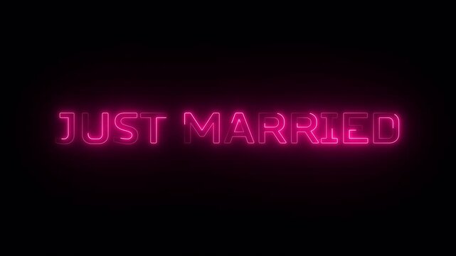 Just married neon pink text animation on black background.