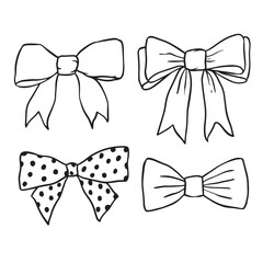 Hand Drawn Ribbon Bow Illustration Set, Cute Outline Decorative Bows in Different Styles for Clipart, Planner, Scrapbooking and Gift Decoration