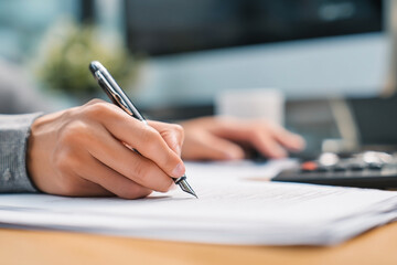 Precision and Focus: A person signing document with elegant fountain pen