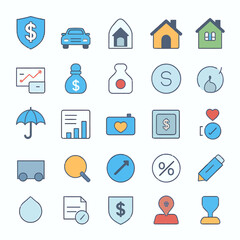 Modern business icons and symbols for finance, insurance, and success graphics
