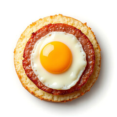 Breakfast delight: a sunny-side-up egg nestled atop savory sausage on a toasted English muffin