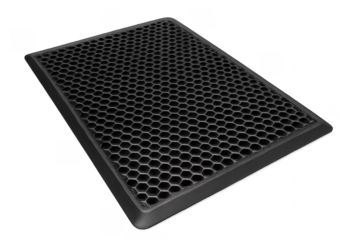 Black rubber car mat with honeycomb pattern on transparent background