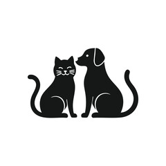 Feline Canine Companionship. A simple graphic displaying a domestic cat and a loyal hound side by side, representing affection, unity, and mutual respect between different species.