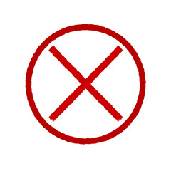 Red Cross Mark Inside Circle Symbol Isolated on White Background