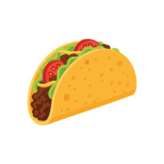 Delicious Crispy Taco Mexican Food. Vibrant illustration of a crunchy Mexican dish. Filled with seasoned ground meat, crisp greens, and juicy red slices. A symbol of delightful culinary joy.