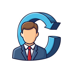 User Refresh Cycle Icon. Depicts an individual with a circular arrow, symbolizing continuous improvement, personal transformation, or an account update. Ideal for concepts of professional.