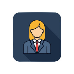 Professional Businesswoman Icon. Modern digital portrait of a corporate female. This graphic symbolizes career, employment, and online identity, representing an executive.