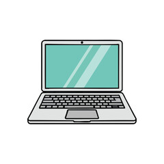 Modern Laptop Computer Icon. Clean, minimalist graphic of an open portable notebook, symbolizing digital connectivity, productivity, and modern work. Features a bright screen.