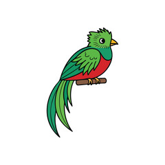 Resplendent Quetzal Bird Illustration. This colorful avian artwork portrays a magnificent creature, often revered as a symbol of freedom. Its vibrant hues truly captivate.
