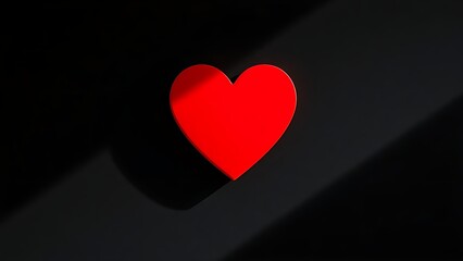 Elegant red heart shape on black surface, softly lit with delicate shadows for a simple yet striking image.