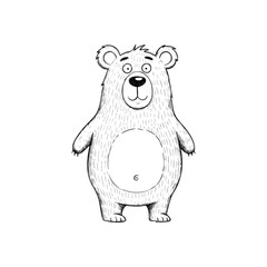 Cute Animated Polar Bear Character. An adorable drawn ursine stands isolated on a dark background, its charming expression radiating innocence and childlike wonder.