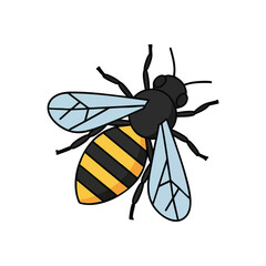 Yellow Bee Insect. A cute striped creature with delicate translucent wings stands out against a dark backdrop. This busy pollinator symbolizes nature, industry, and sweet rewards.