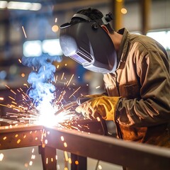 Industrial welder working on metal